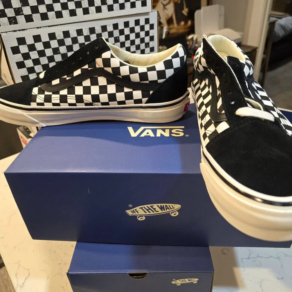 Vans Premium Old Skool Checkerboard Black White VN000D56BZW Check Skate Mens 12 - Picture 3 of 9